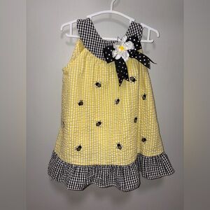 Rare Editions Yellow Black seersucker bumblebee daisy Dress girls 18 m